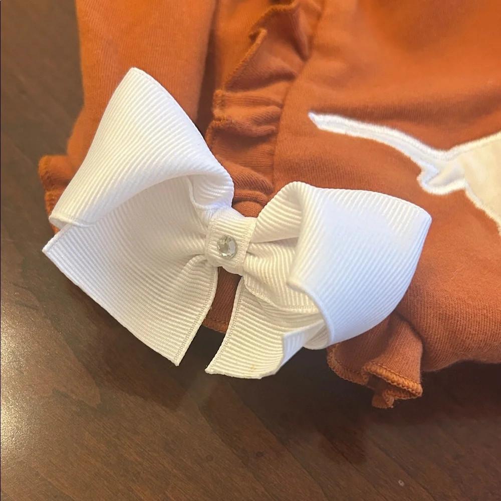 Texas Longhorns Ruffled Baby Bloomers with White Bows 6-12 months